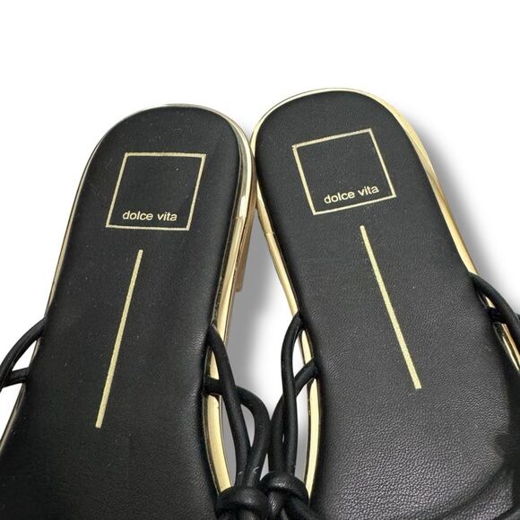 Dolce Vita Flat Sandals Strappy Knotted Square Toe Black and Gold Size 9.5 - Picture 5 of 8